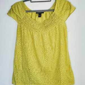 INC, lemon snake textured Layered short sleeve  top, ruched front yoke L
